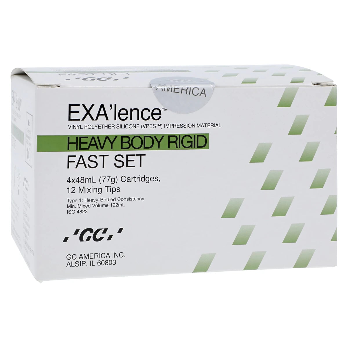 EXA'lence VPES Impression Material Refill, Fast Set, Heavy Body Rigid (Green), 48 mL Cartridges, 4/Pkg, 12 Mixing Tips, GC America 137104