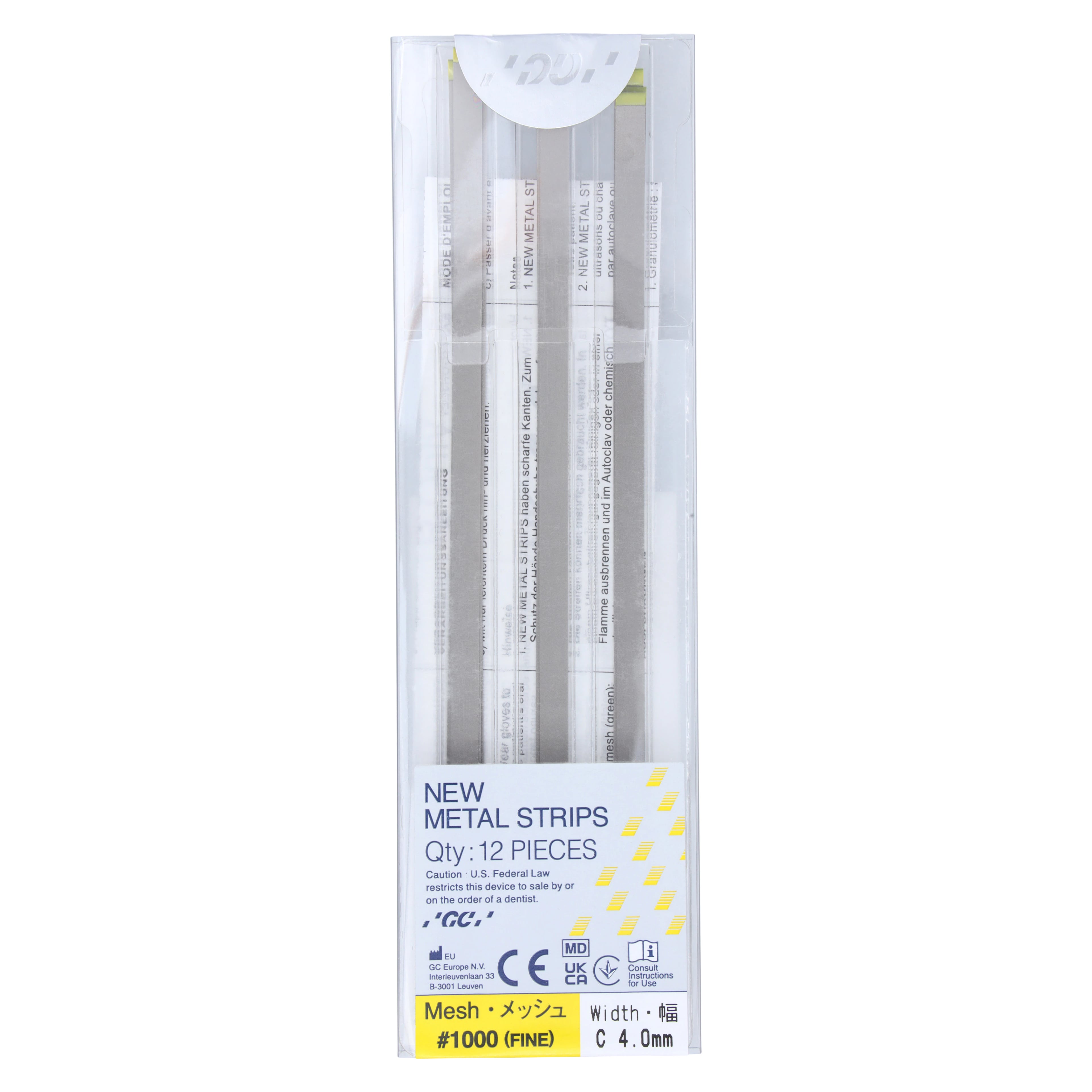 GC America Metal Finishing Strips, Refill, #1000-C Width, 50 Micron, 4 mm, Fine, Yellow, 12/Pk, 000266