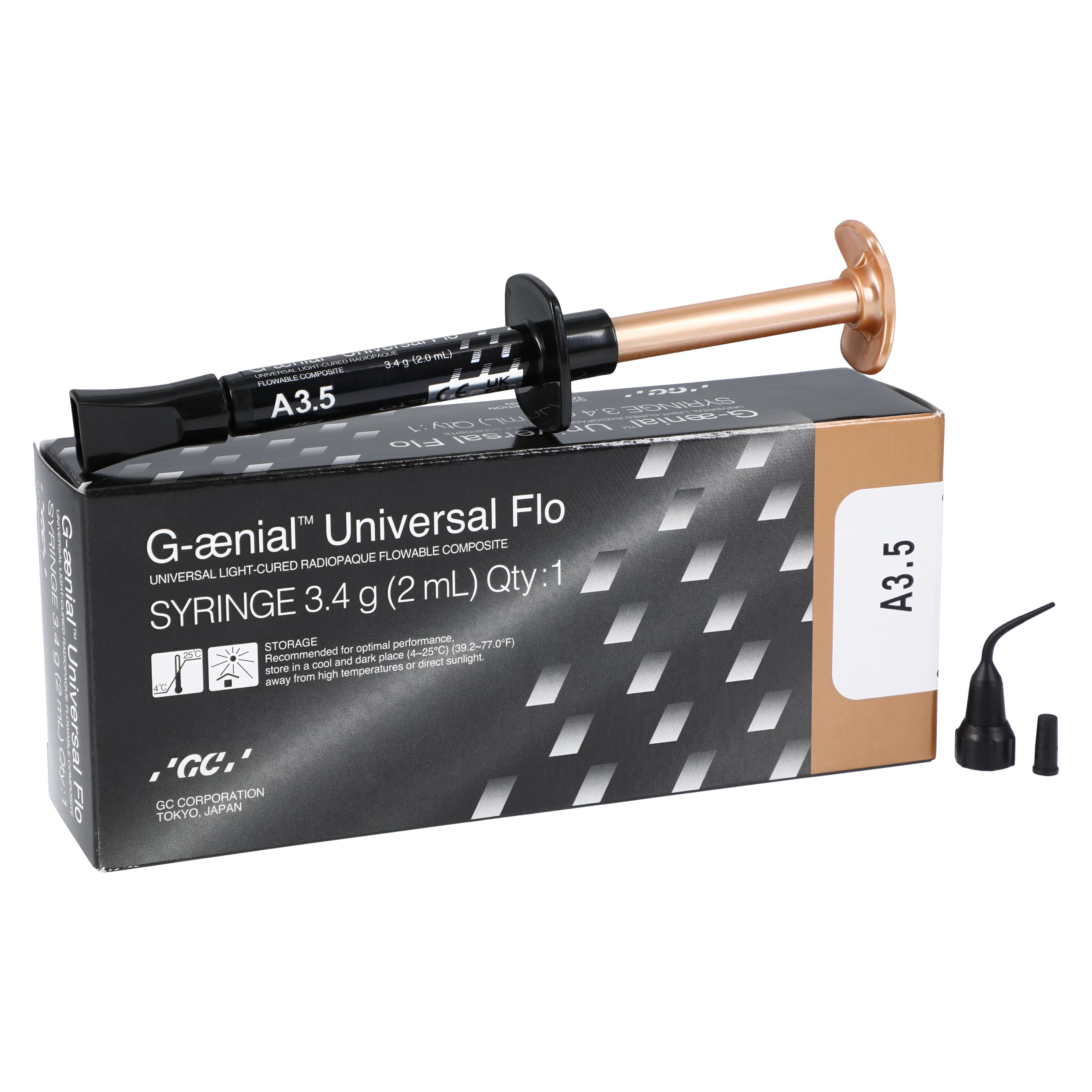 G-aenial Universal Flo Flowable Composite, Light-Cure, Syringe Refill, 3.4 g (2 mL), Shade A3.5, 1 Syringe with 20 Tips, 004205