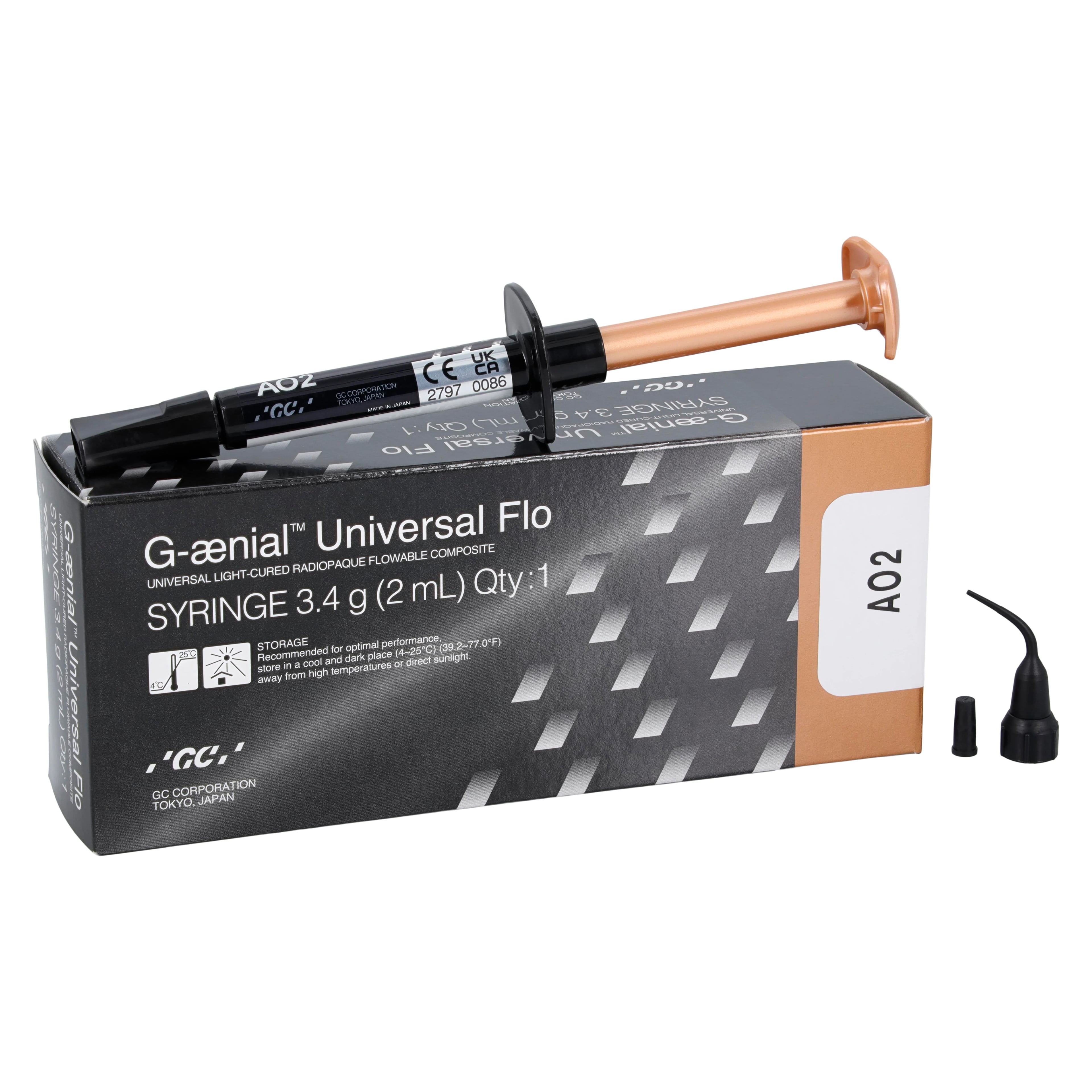 G-aenial Universal Flo Flowable Composite, Light-Cure, Syringe Refill, Shade AO2, 3.4 g (2 mL) with 20 Tips, 1/Pk, 004211