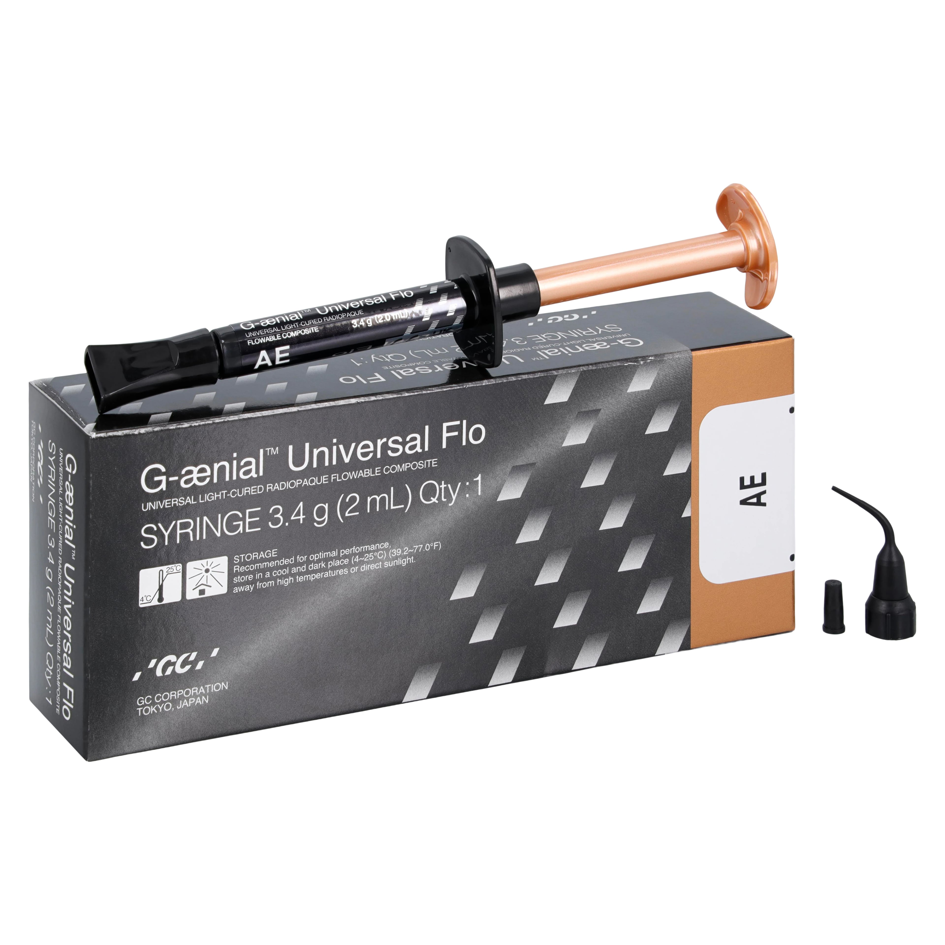 G-ænial™ Universal Flo Syringe Refill, Shade AE (Adult Enamel), 3.4 g, 1 Syringe with 20 Tips, 004216