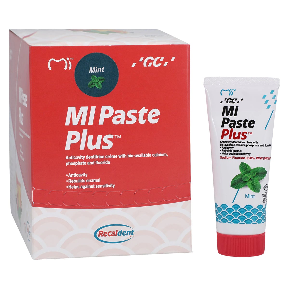 GC America MI Paste Plus Mint Topical Tooth Crème with RECALDENT and Fluoride, 40 g Tubes, 10/Box, 422621