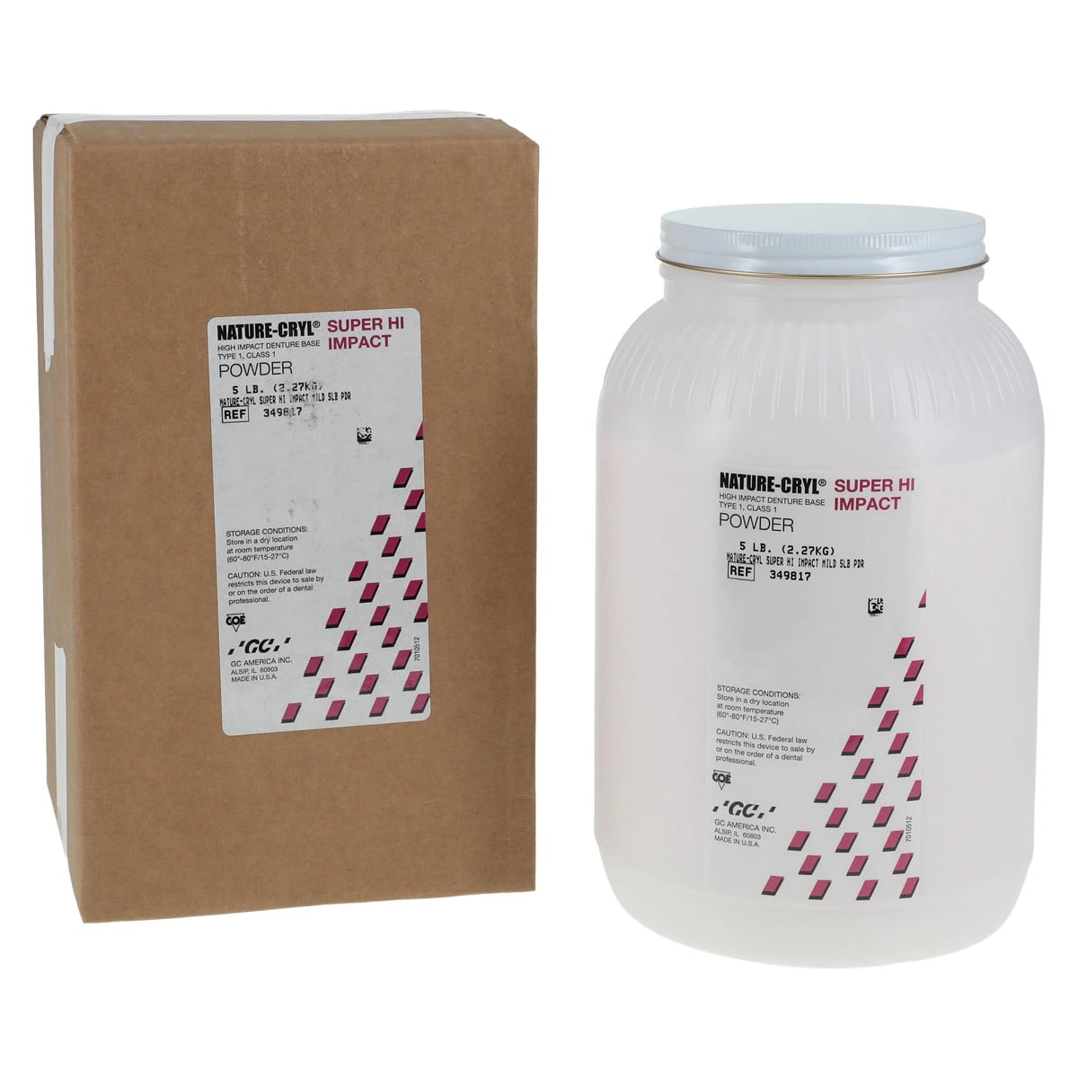 GC America Nature-Cryl Super Hi-Impact Denture Base Resin Powder, Mild Shade, 5 lb, 1/Pk