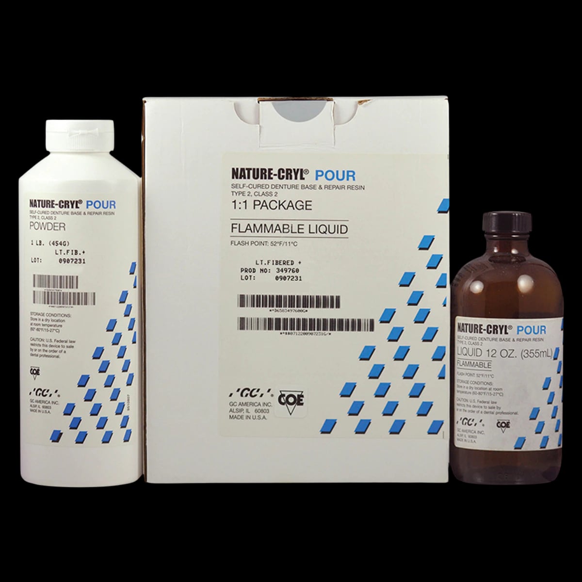 GC America Nature-Cryl Pour Denture Base & Repair Resin, 1:1 Pack, COE-LOR Heavy (1 lb Powder + 300 mL Liquid)