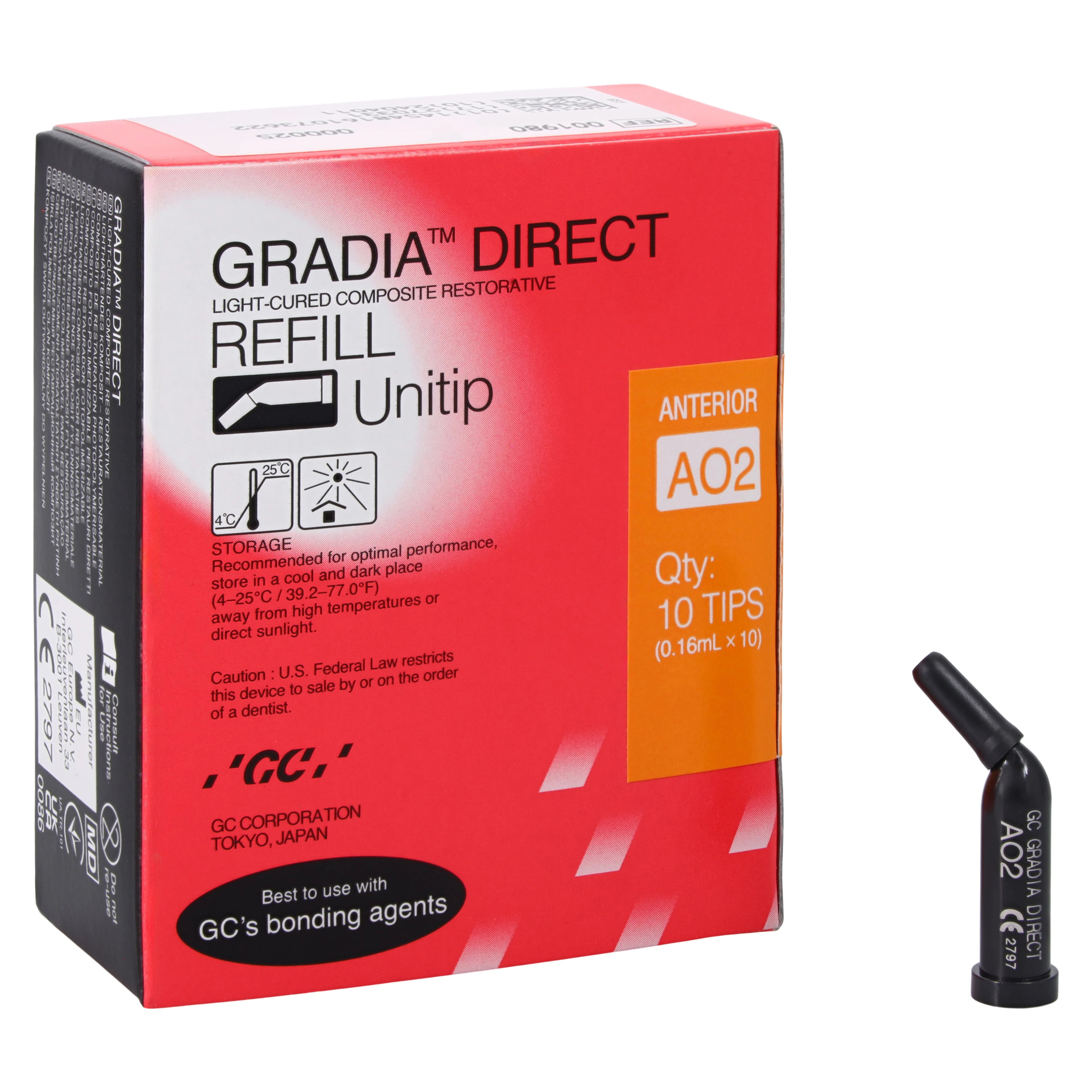 GC America Gradia Direct Anterior Unitip Refill, AO2 Shade, 0.16 ml Tips, 10/Box, #001980