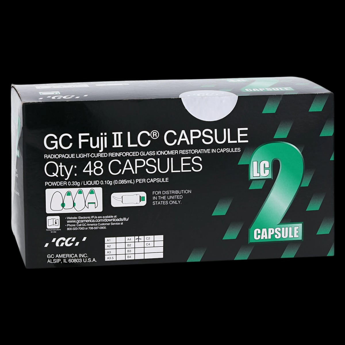 GC Fuji II LC Light-Cured Resin-Reinforced Glass Ionomer Restorative Capsules, Shade A4, 48/Box, 425005
