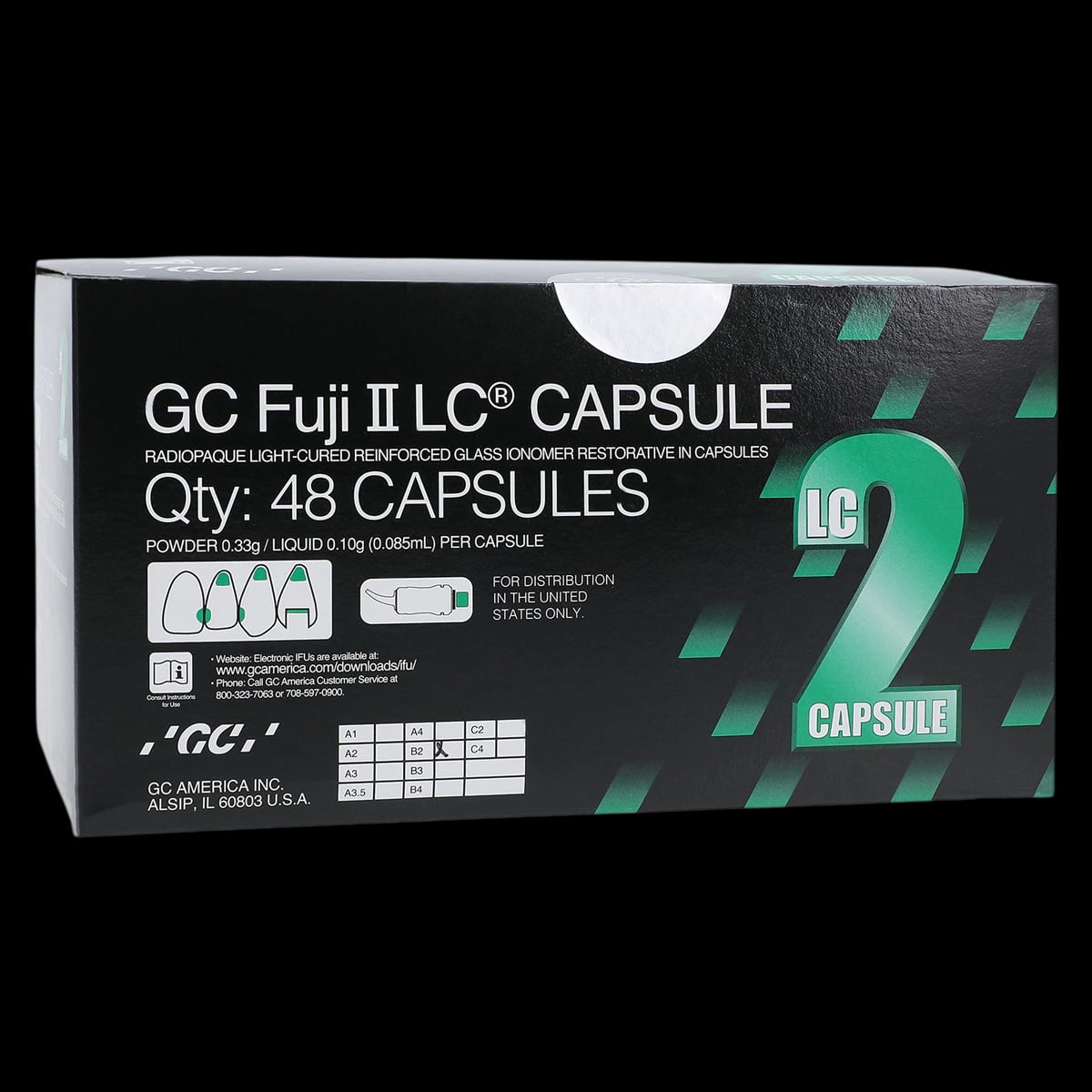 GC Fuji II LC Light-Cured Resin-Reinforced Glass Ionomer Restorative Capsules, Shade B2, 0.10 ml, 48/Box, 425006