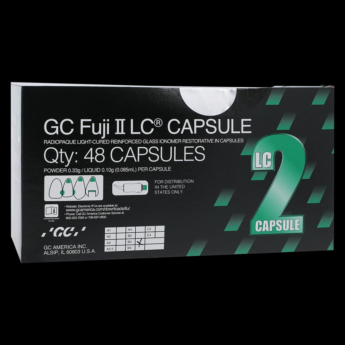 GC Fuji II LC Light-Cured Resin-Reinforced Glass Ionomer Restorative Capsules, Shade B3, 48/Box, 425007