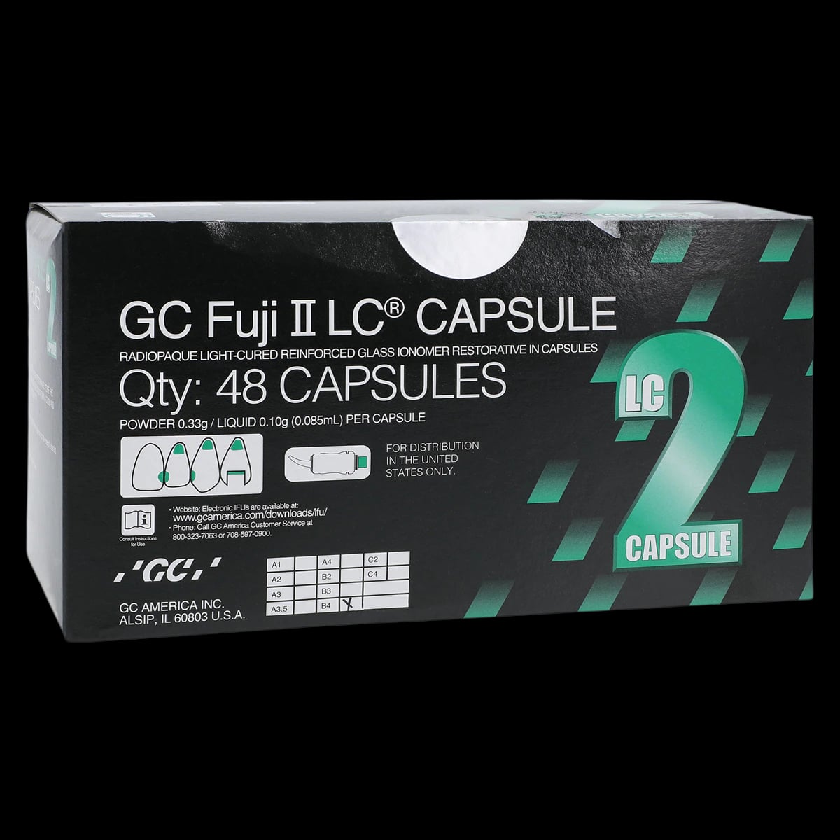 GC Fuji II LC Light-Cured Resin-Reinforced Glass Ionomer Restorative Capsules, Shade B4, 48/Box, 425008