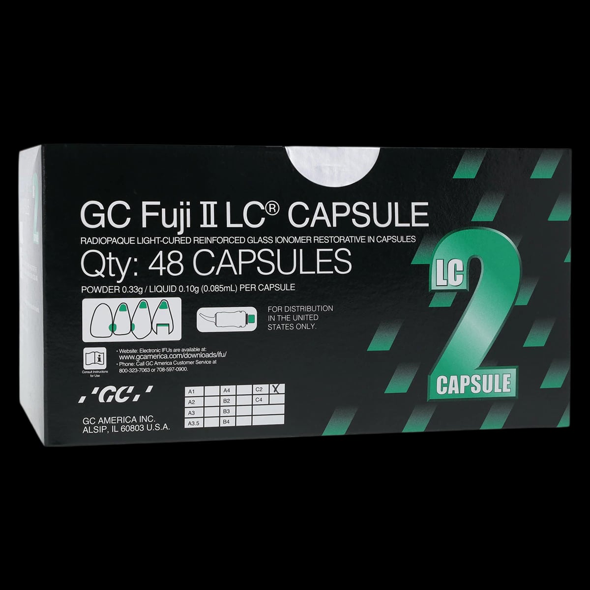 GC Fuji II LC Light-Cured Resin-Reinforced Glass Ionomer Restorative Capsules, Shade C2, 0.1 ml, 48/Box, 425009