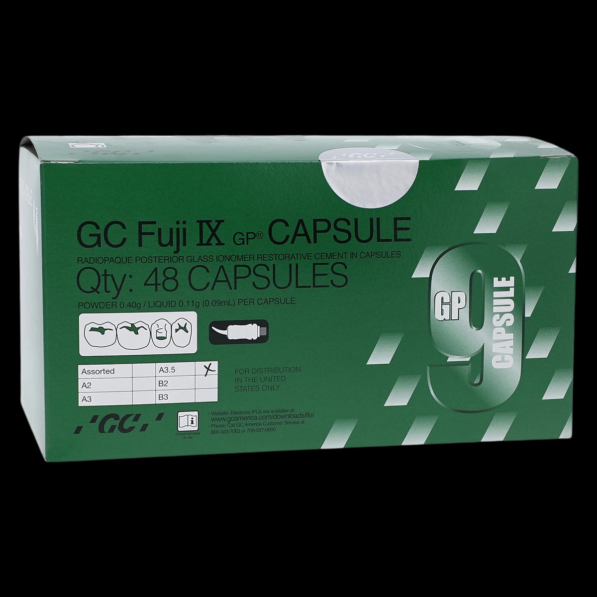 GC Fuji IX GP Packable Glass Ionomer Restorative, Capsule Refill, Shade A3.5, 48/Box, 425083