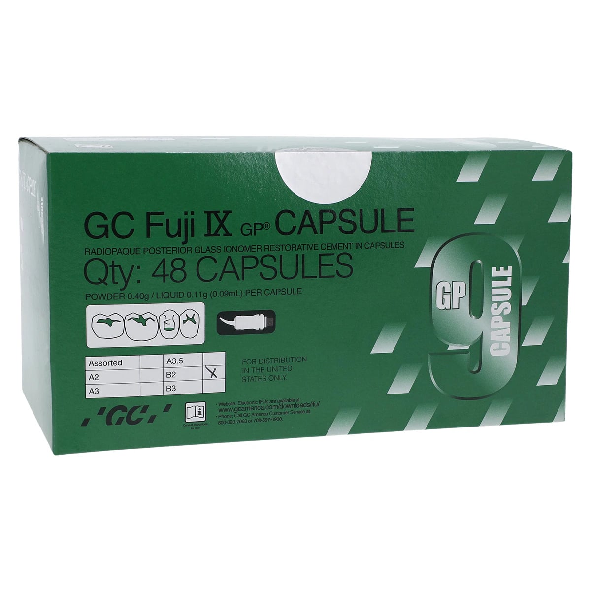 GC Fuji IX GP Packable Glass Ionomer Restorative, Capsule Refill, Shade B2, 48/Box, 425084