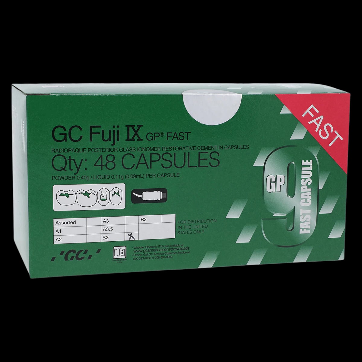 GC Fuji IX GP FAST Packable Glass Ionomer Restorative Capsules, Shade B2, 48/Box, 425064