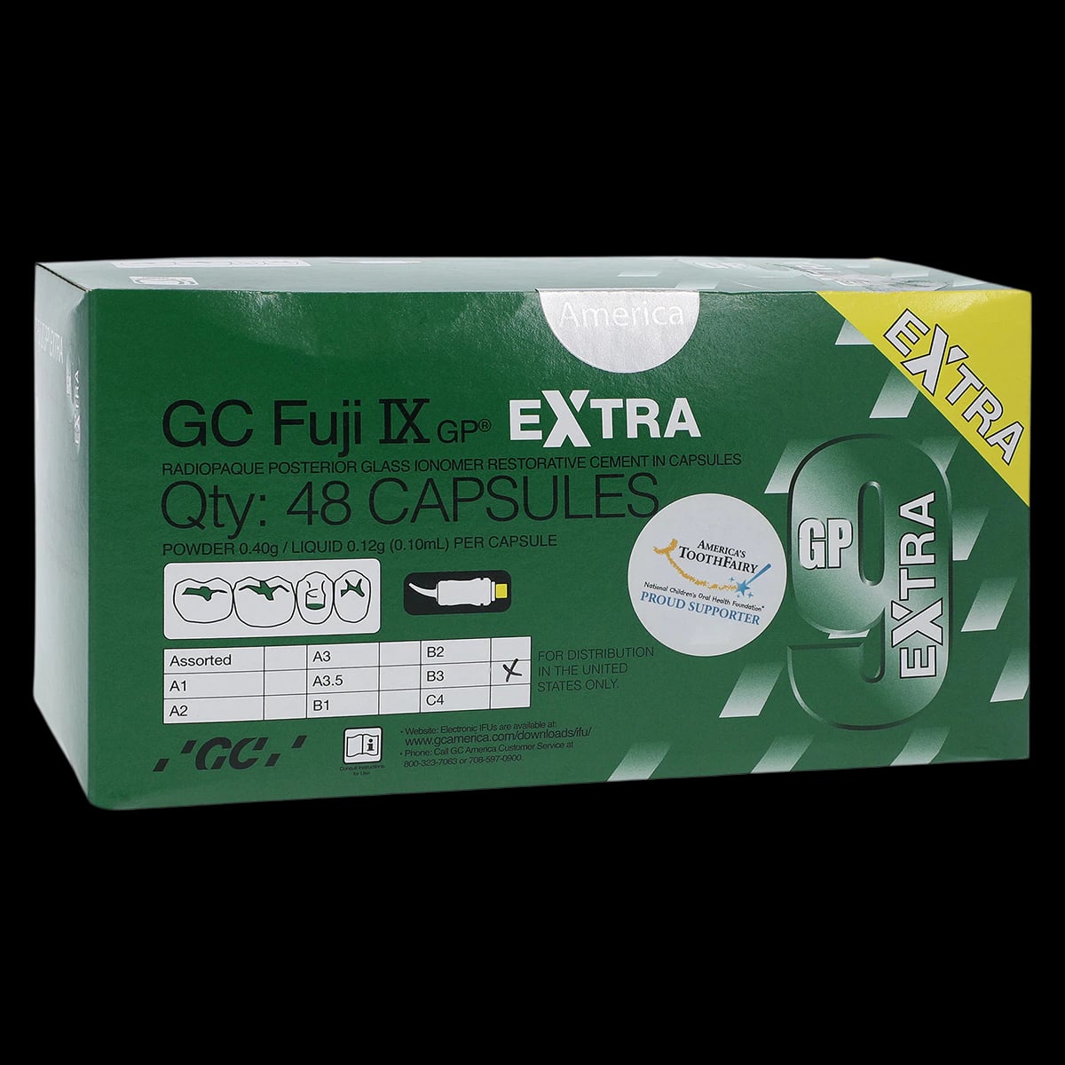 GC Fuji IX GP EXTRA Packable Glass Ionomer Restorative Capsules, Shade B3, 48/Box, 425047