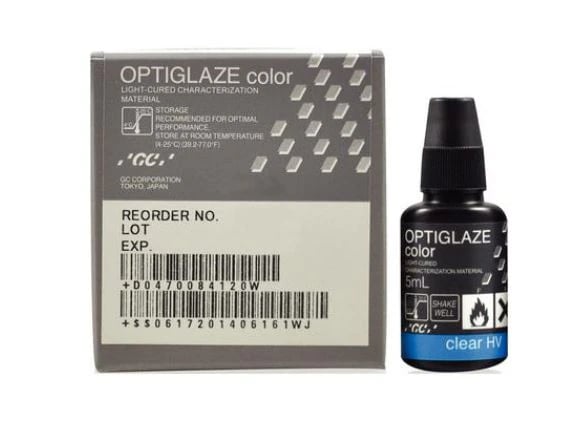 GC America OptiGlaze Color Clear HV 5mL, Light-Cured Nano-Filled Surface Glaze, #008425