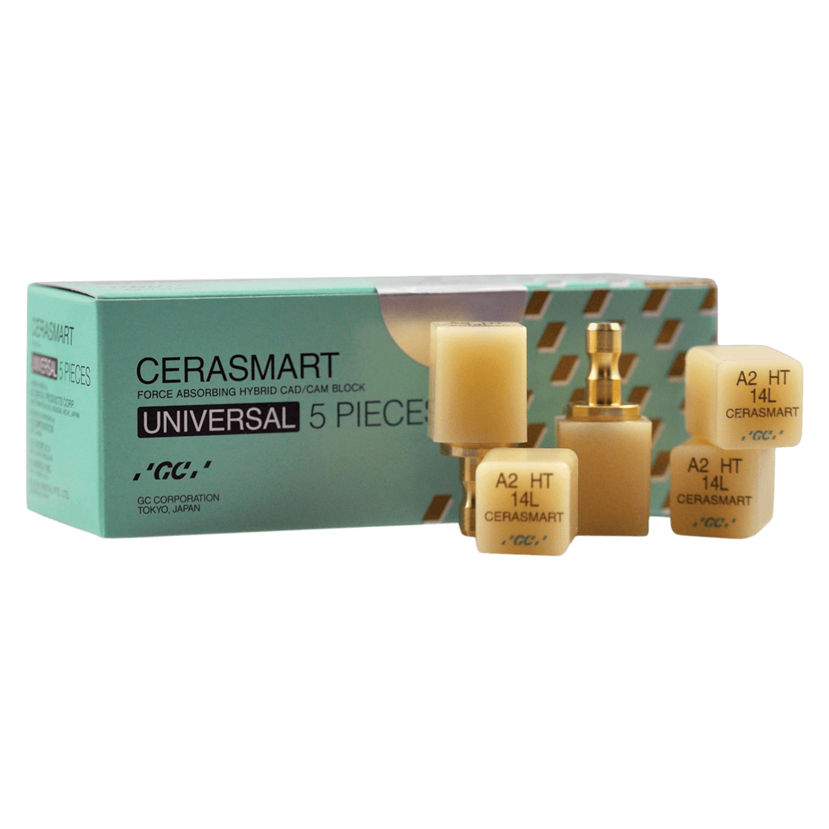 GC America Cerasmart 14 Universal CAD/CAM Block, Shade A1, High Translucency (HT), 18x14x12mm, 5/Pkg, 008664