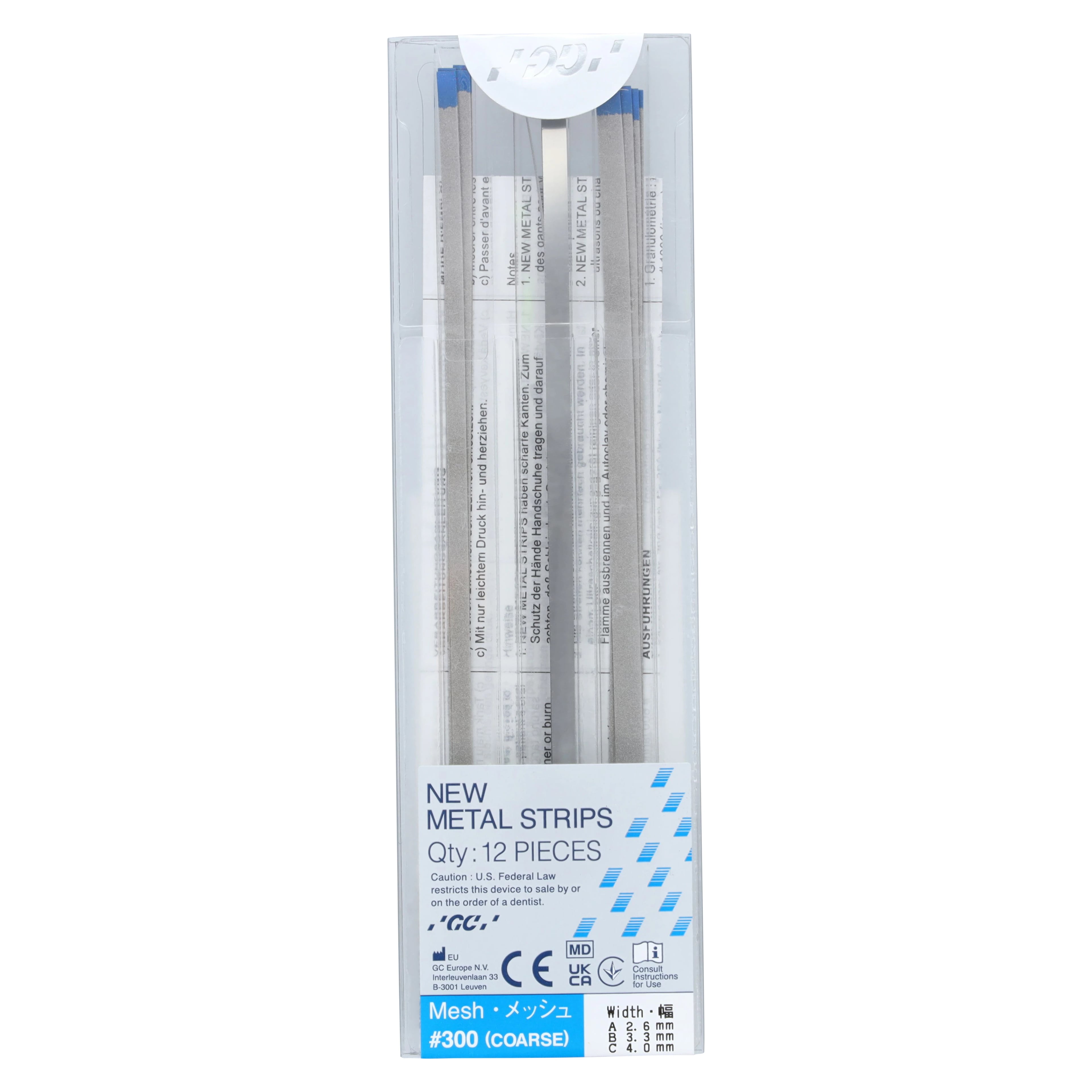 GC America Metal Finishing Strips, Coarse #300 Mesh (90 Micron), Blue, Assorted Widths (A/B/C), 12/Pk, 000255