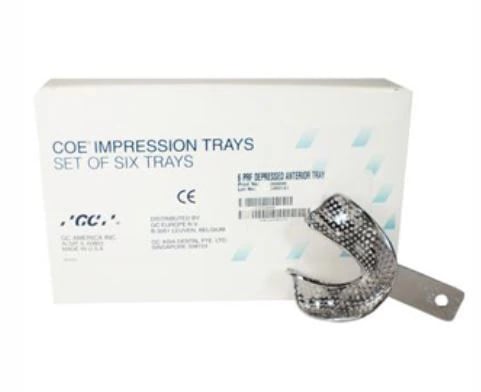 COE Nickel-Plated Metal Perforated Depressed Anterior Denture Impression Trays, Full Set of 6 (A1, A4, A7, A20, A21, A22), 268006