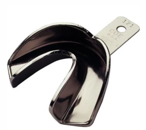 COE #121 Medium Lower Nickel-Plated Regular Solid Impression Tray, 3" W x 2-1/4" L x 7/8" D, Individual, GC America 261211