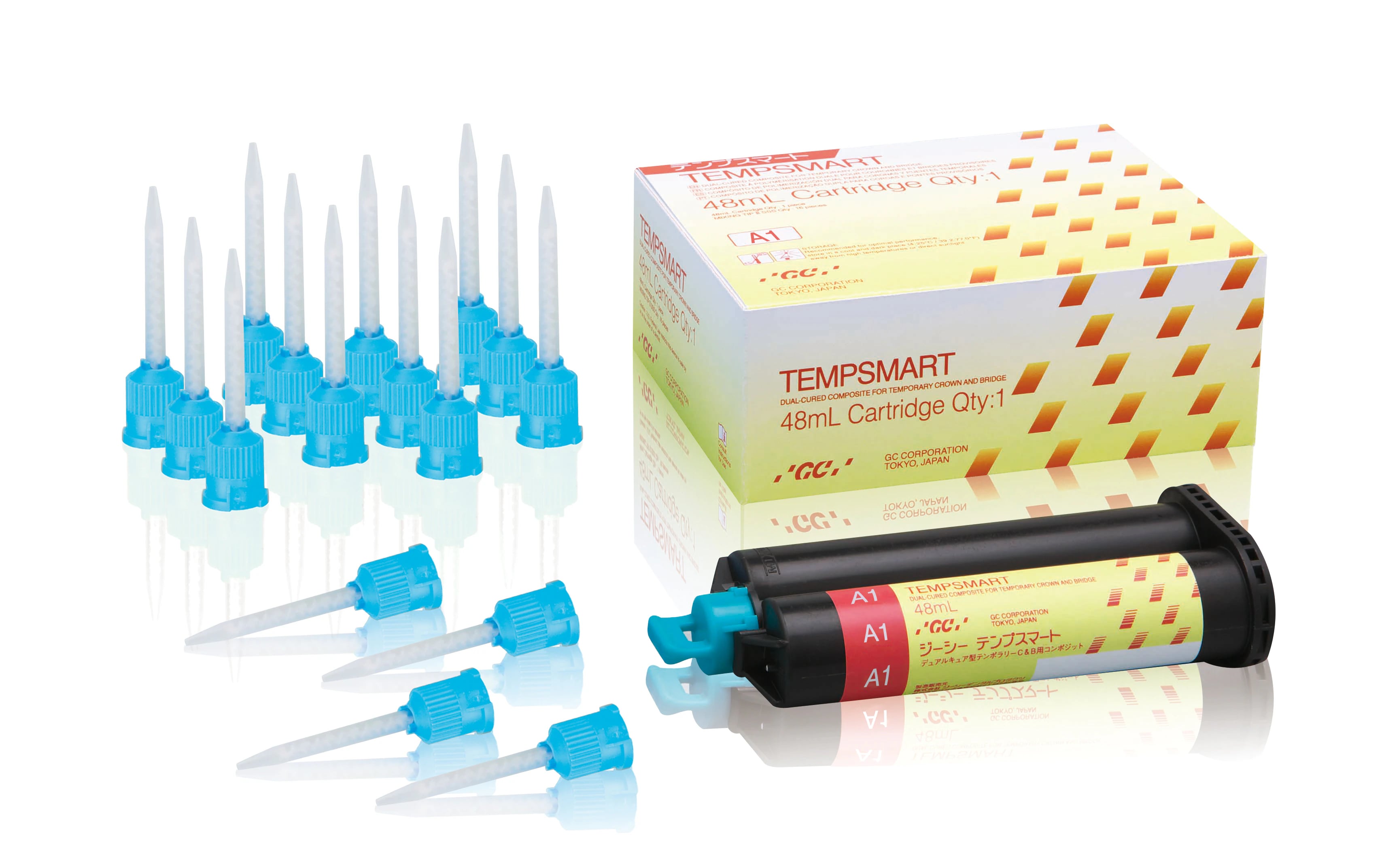 TempSmart Temporary Crown & Bridge Material, Dual-Cured Bis-Acrylic Composite, Shade A1, 48 mL Cartridge with 16 Mixing Tips, Refill, 009392