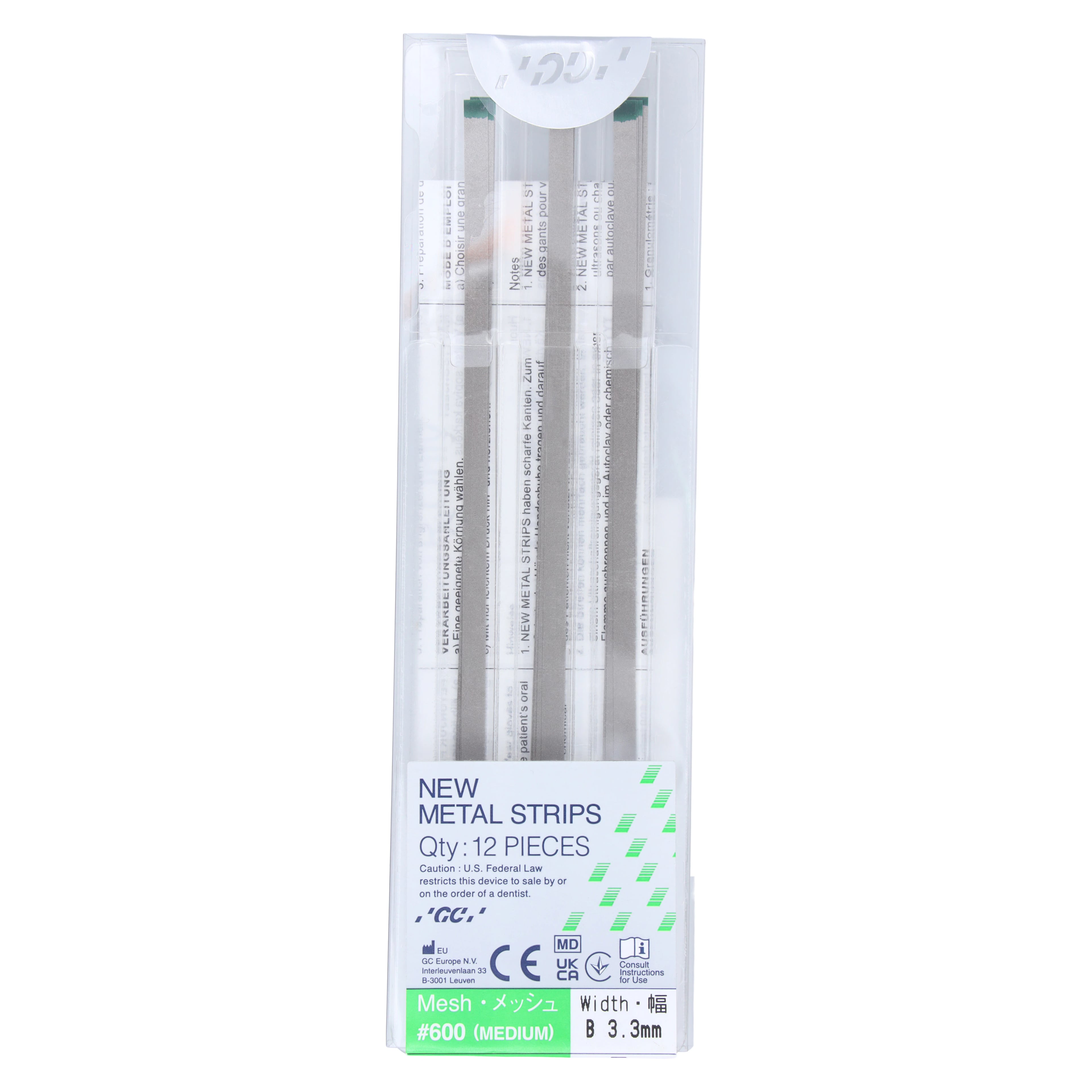 GC America Metal Finishing Strips, Refill, #600-B Width Mesh, 70 Micron, 3.3 mm, Medium, Green, 12/Pk, 000261