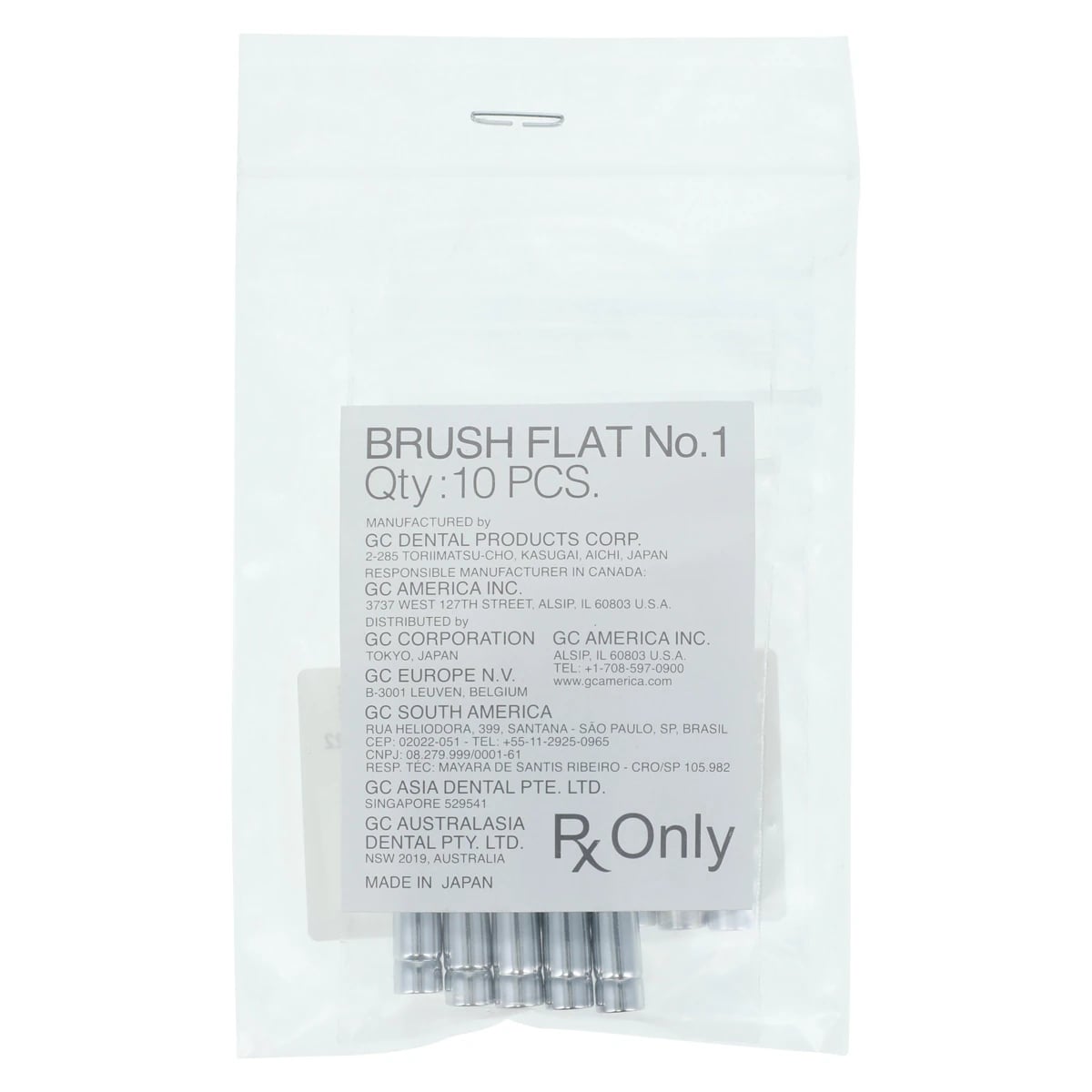 GC America Optiglaze Brush, Flat #1, 10/Pack, 001534