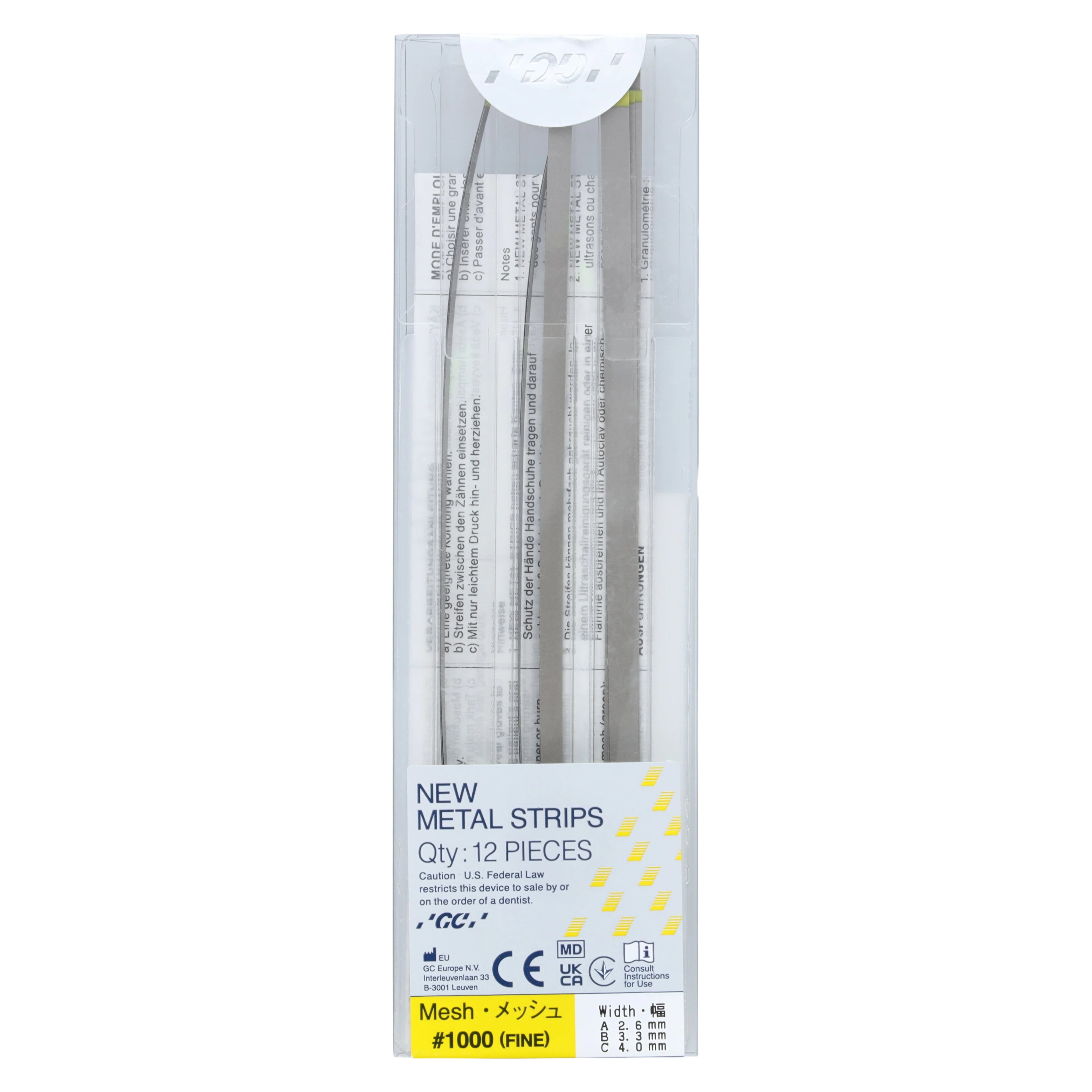 GC America Metal Finishing Strips, Assortment "A", Fine #1000 Mesh (50 Micron), Yellow, 12/Pk, 000263
