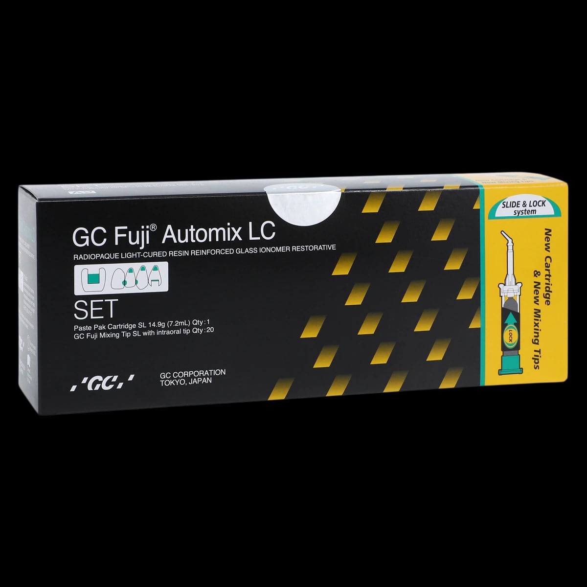 GC Fuji Automix LC Resin-Reinforced Glass Ionomer Restorative Set, Shade A2, 14.9 g Cartridge + 20 Automix Tips, 012713