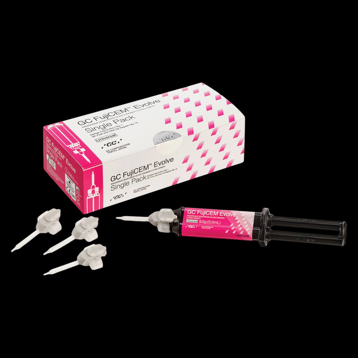 GC FujiCEM Evolve Resin-Reinforced Glass Ionomer Luting Cement, Automix Syringe, 9.2g (5.0mL), Single Pack with 15 Mixing Tips, 012948