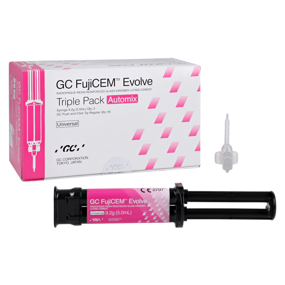 GC FujiCEM Evolve Automix Resin-Reinforced Glass Ionomer Cement, 9.2g Syringe, Pack of 3, 012950