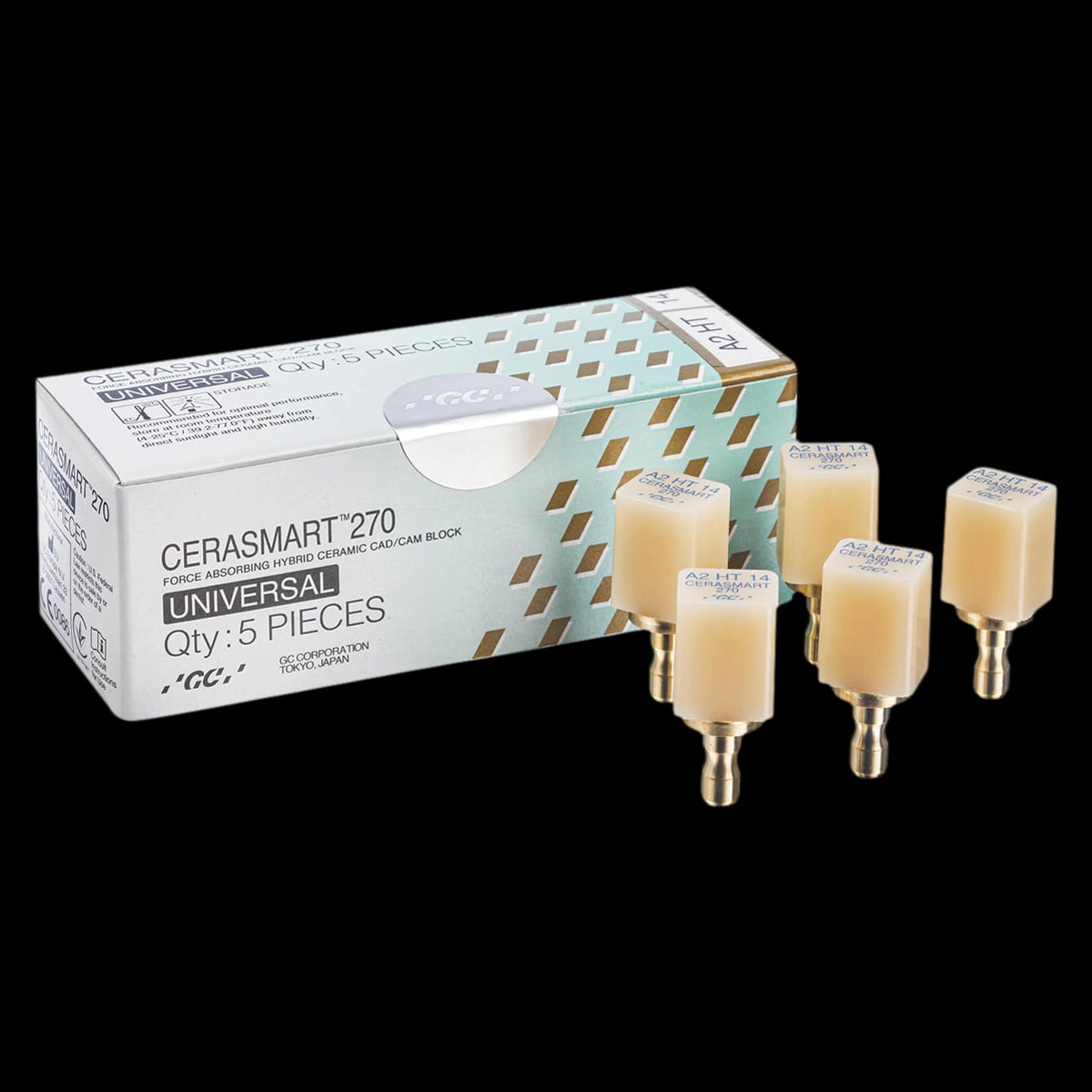 CERASMART 270 HT Universal Milling Blocks, Size 14L, Shade A1, High Translucency, 5/Pk
