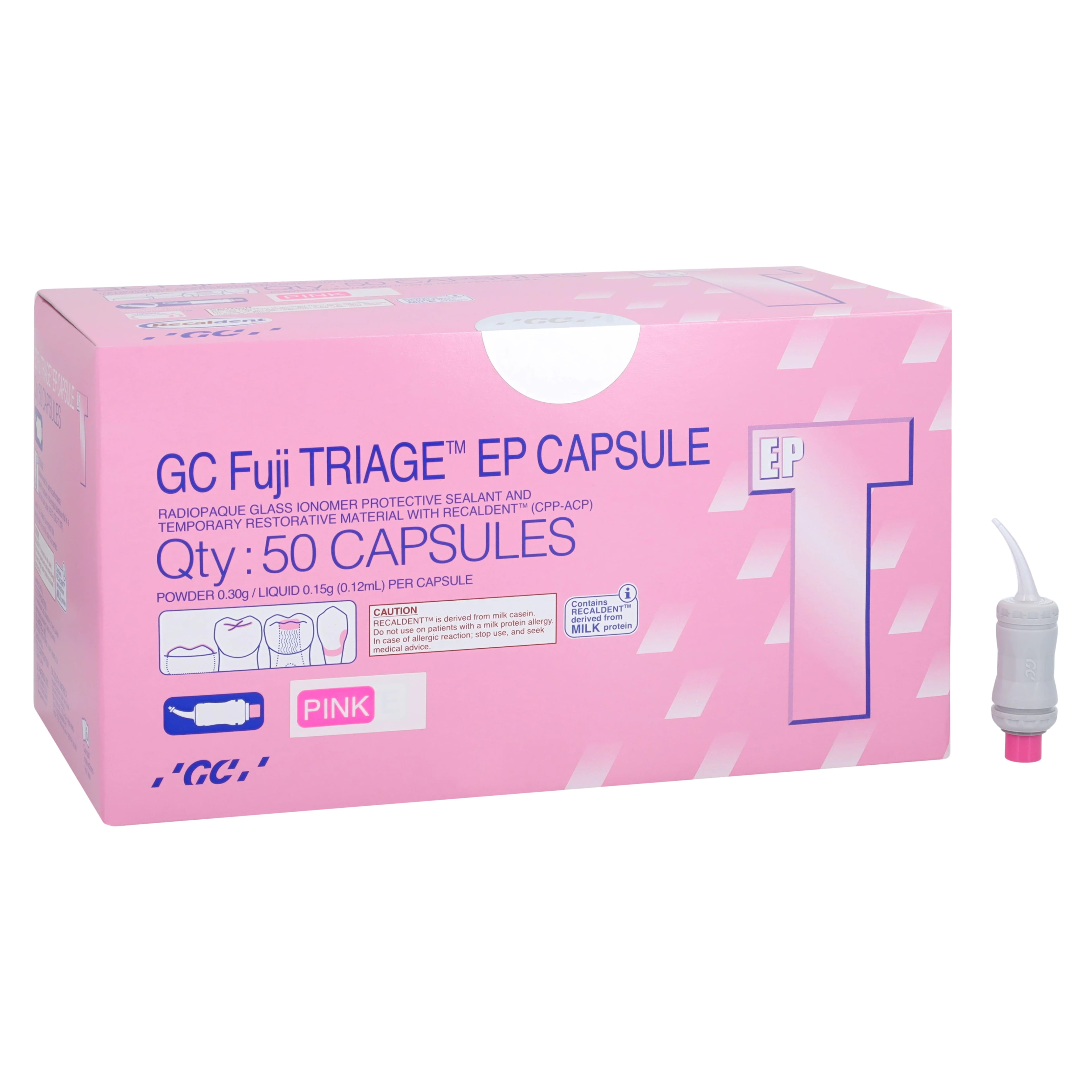 GC Fuji TRIAGE EP Glass Ionomer Pit & Fissure Sealant, Pink, 50 Capsules/Box, 0.30g Powder/0.15g Liquid per Capsule