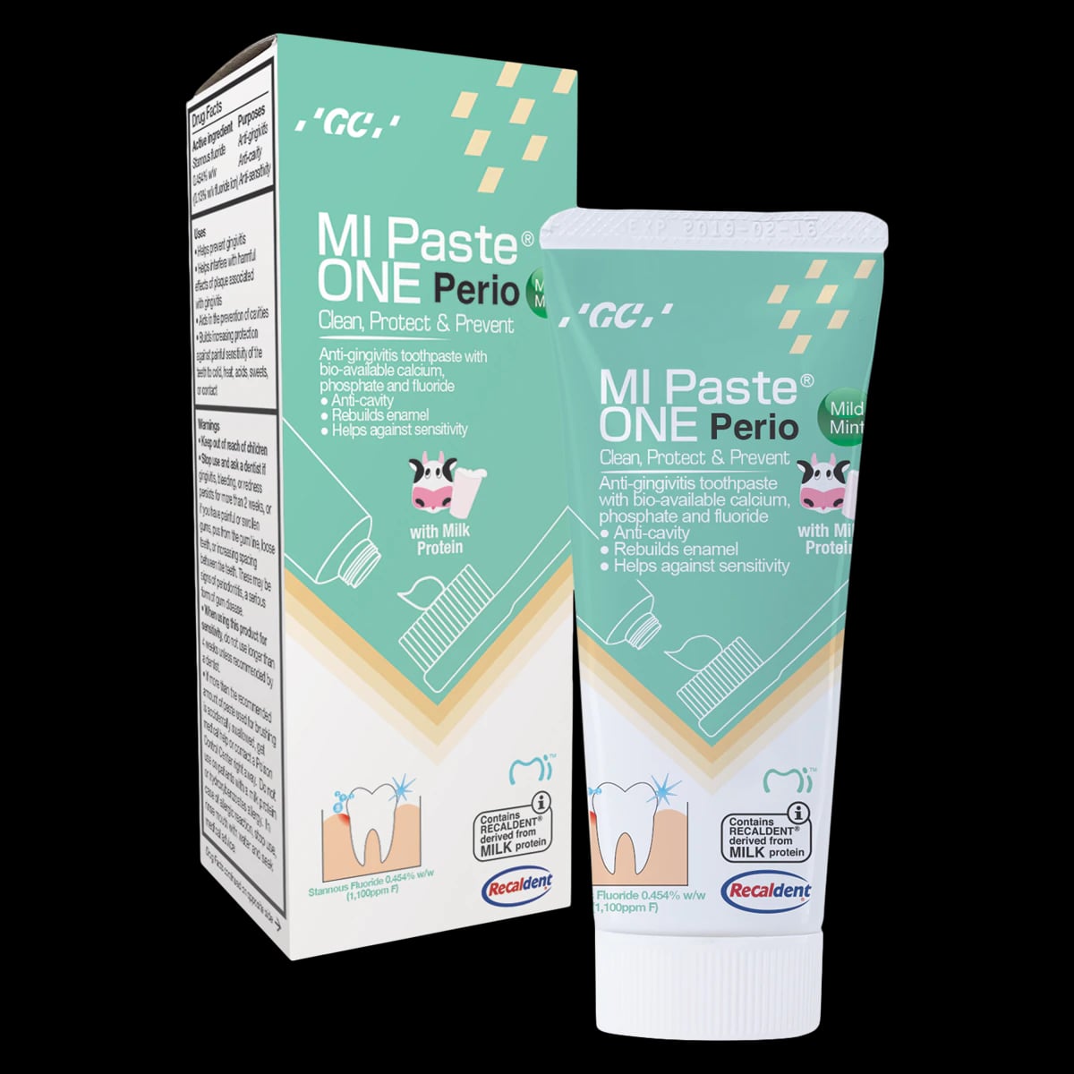 GC America MI Paste ONE Perio Anti-Gingivitis Remineralizing Toothpaste, Mild Mint, 42 g Tube, 10/Box, 437300
