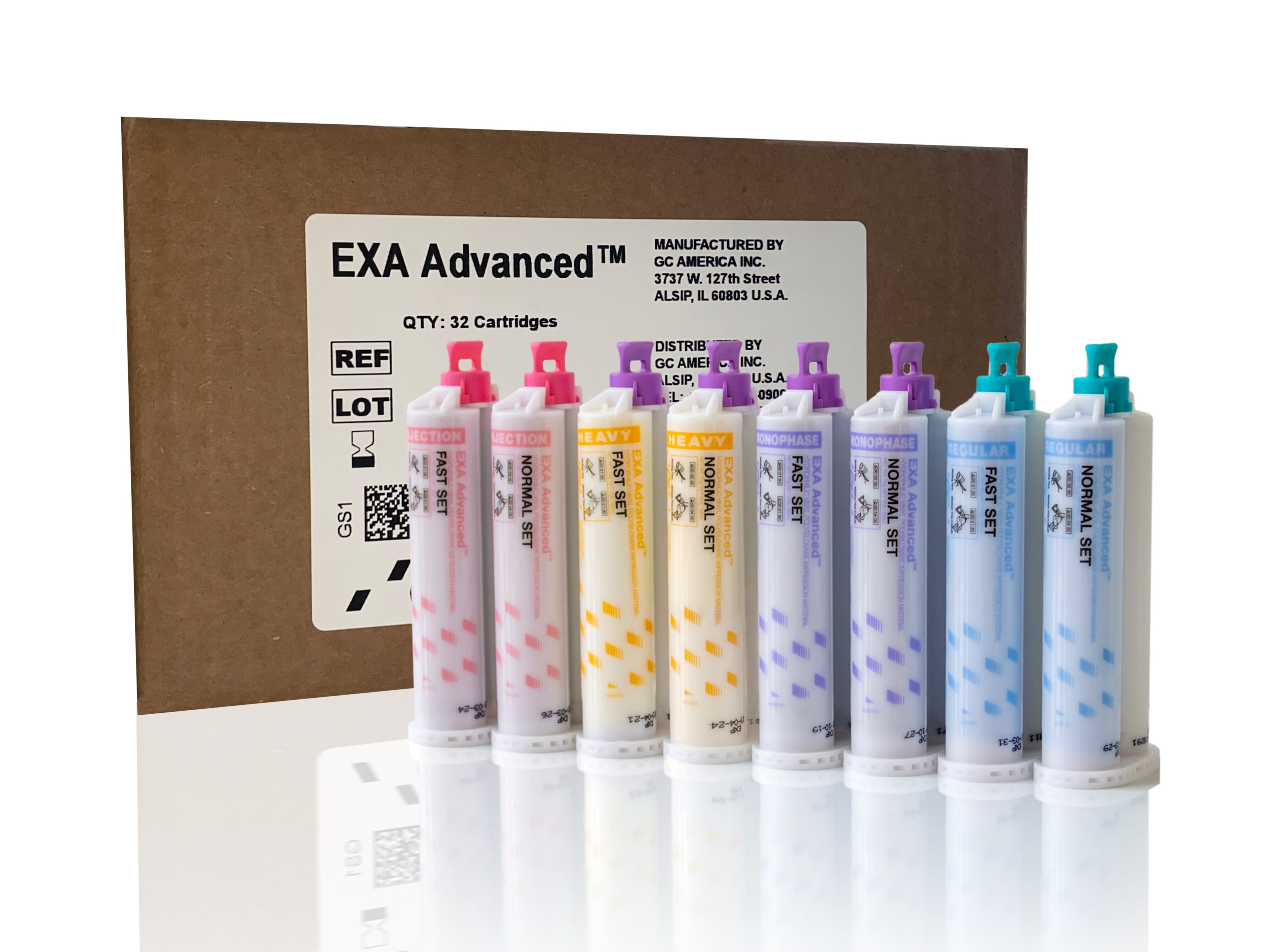 GC America EXA Advanced VPS Impression Material, Heavy Body, Normal Set, 48 mL Cartridges, 32/Pkg, 139124