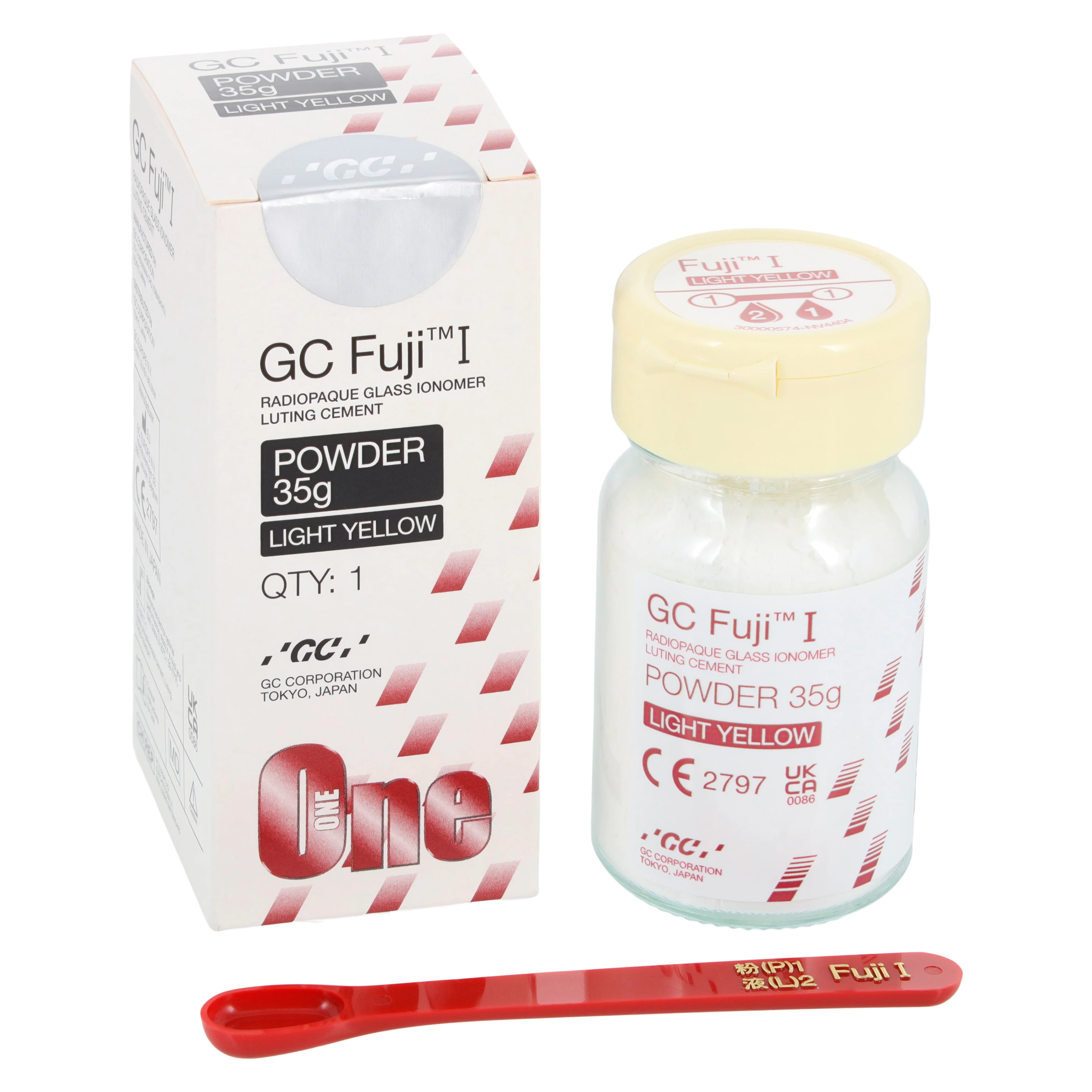 GC Fuji I Glass Ionomer Luting Cement Powder Refill, Light Yellow, 35 g Bottle, 901008