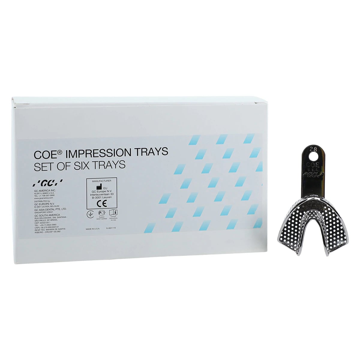 GC America Coe Nickel-Plated Perforated Pedodontic Impression Trays, Full Set of 6 (#7, #9, #14, #22, #24, #28), 260016