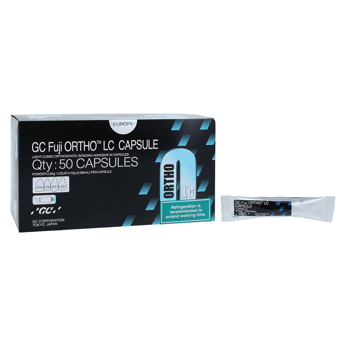 GC Fuji Ortho LC Light-Cure Resin Reinforced Glass Ionomer Orthodontic Cement, Capsule Refill, 50/Pk, 439450