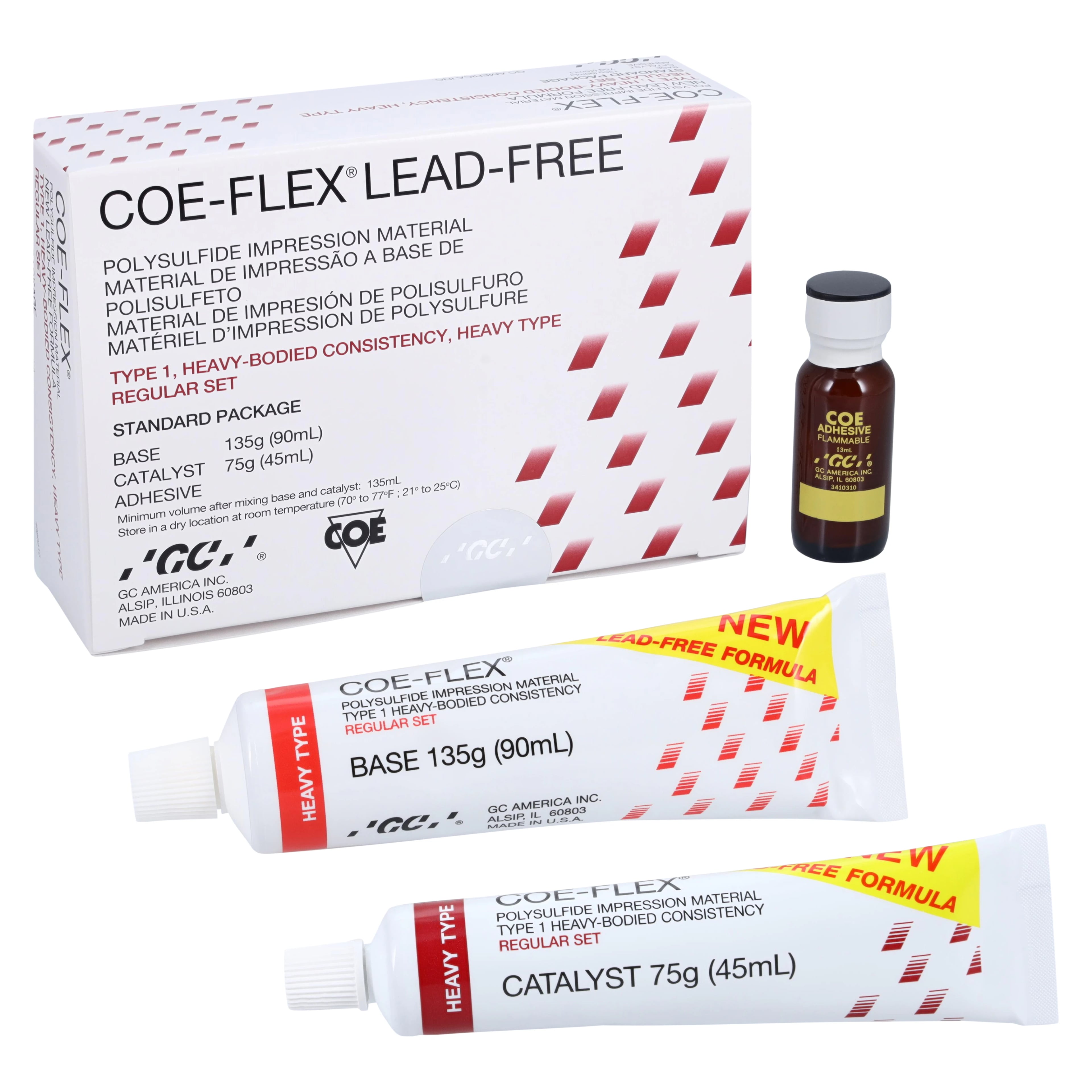 COE-FLEX Standard Package Heavy Body, Lead-Free Polysulfide Impression Material, 90ml Base/45ml Catalyst/15ml Adhesive, #131004