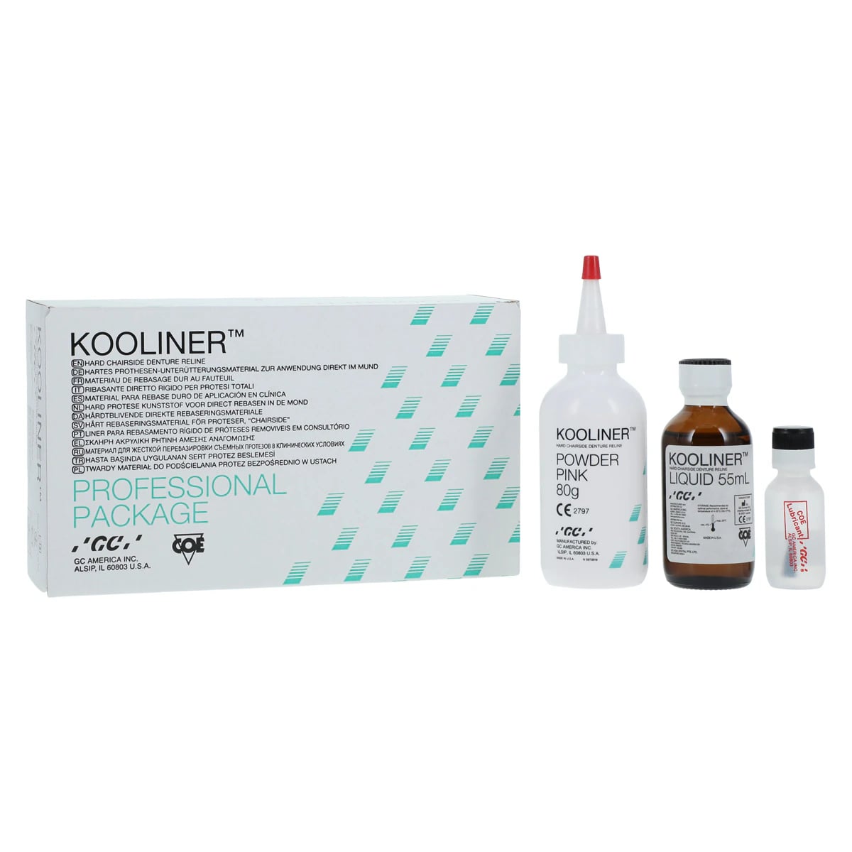 Kooliner Hard Denture Reline Material, Professional Package, 3 oz Powder & 2 oz Liquid with Accessories, Pink, 345001