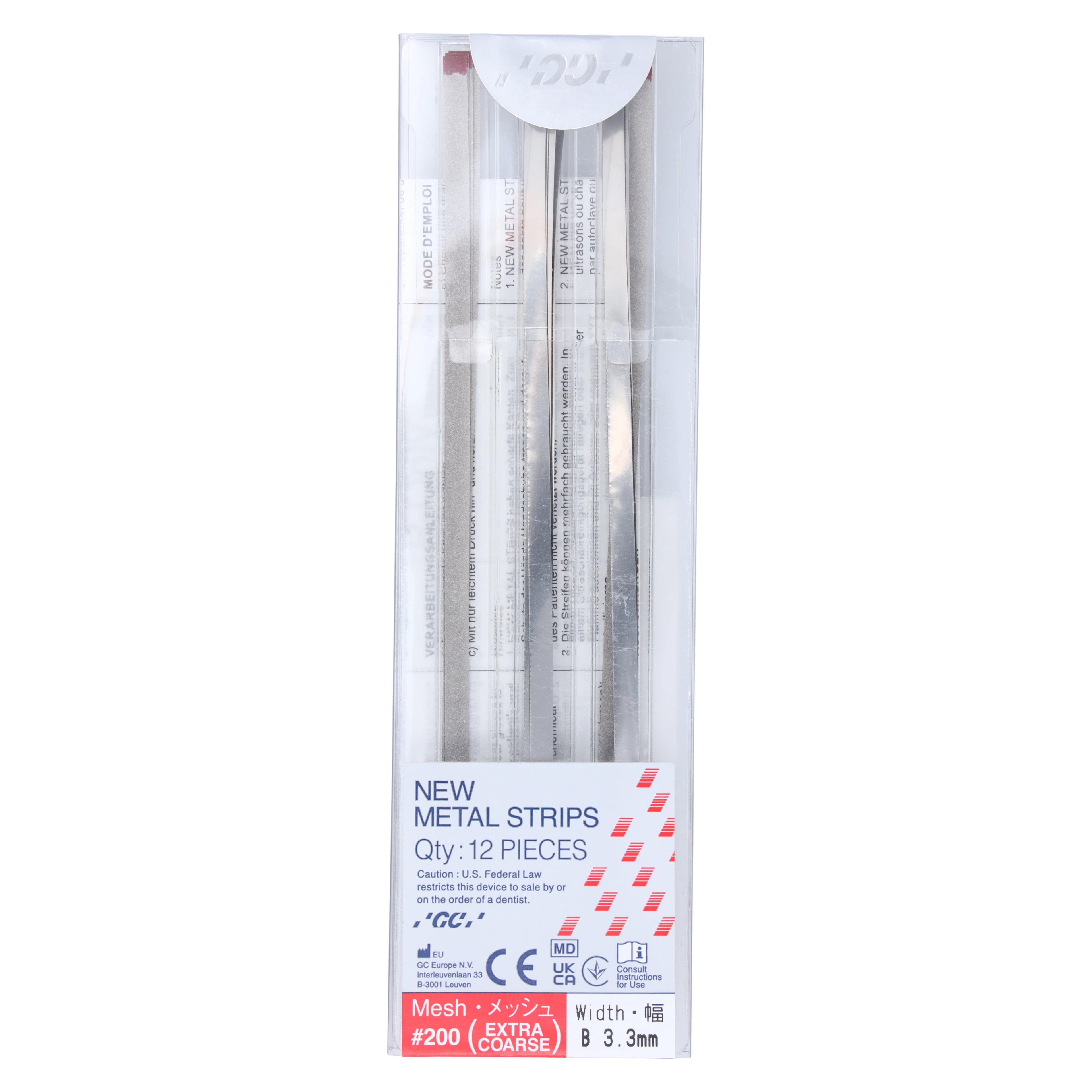 GC America Metal Finishing Strips, Refill, #200-B Width, 140 Micron, 3.3 mm, Extra Coarse, Red, 12/Pk, 000253