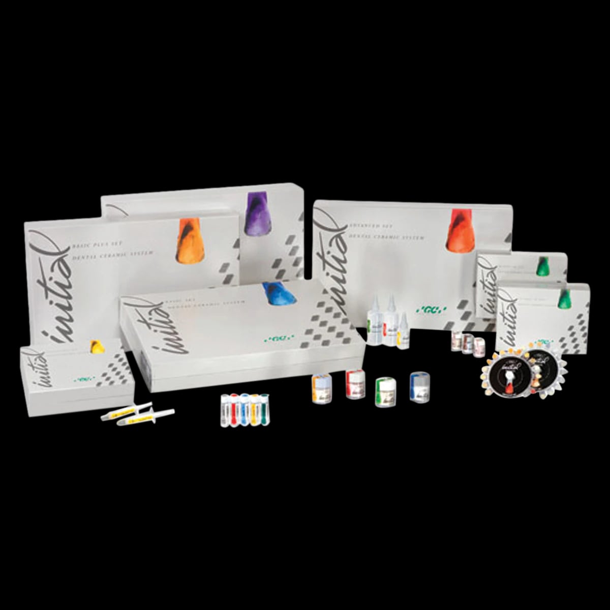 GC Initial Zr-FS Basic Set, 10 G, 39 Powder Bottles with Shade Guides and Liquids