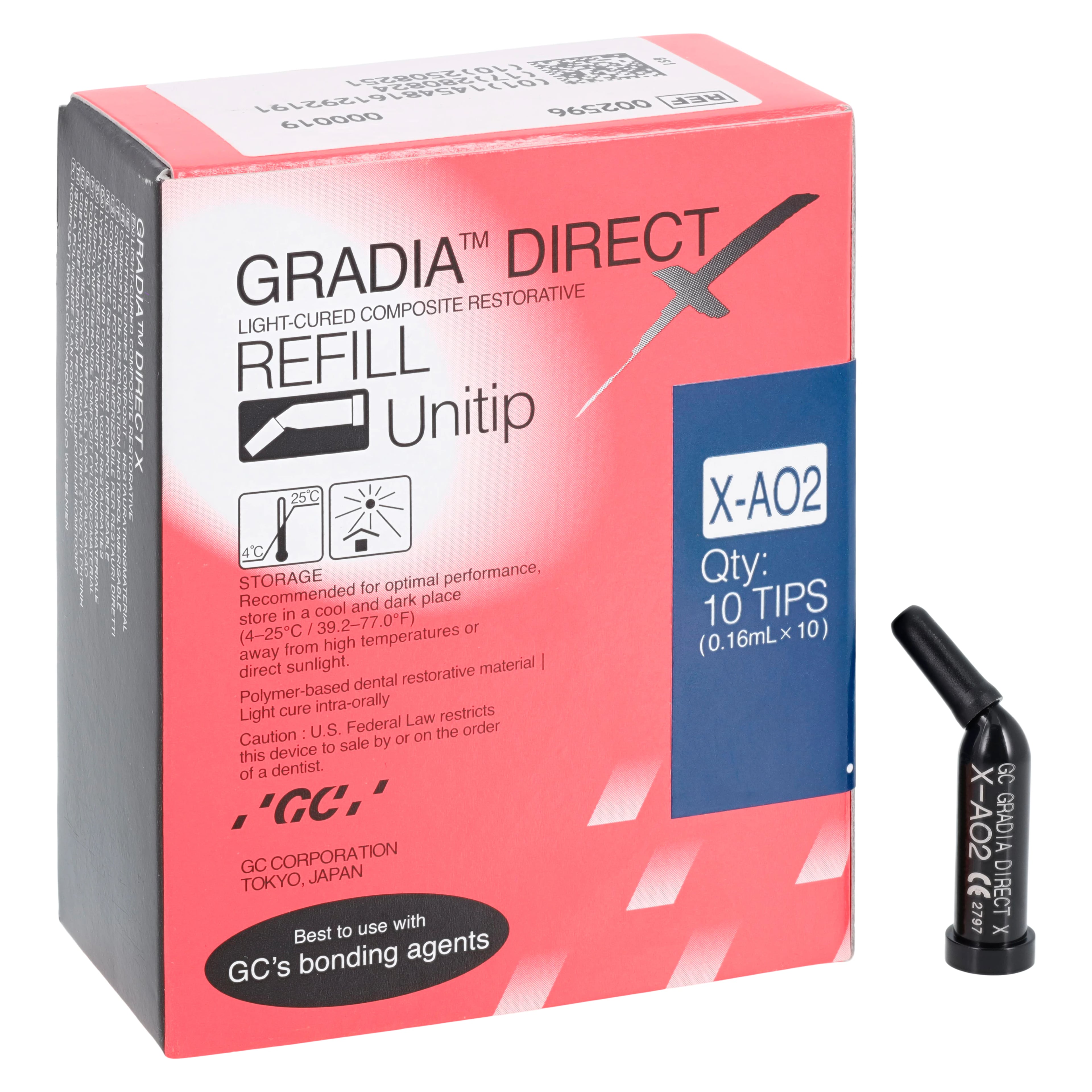GC America Gradia Direct X Universal Composite, Unitip Refill, Shade X-AO2, 0.16 mL (0.3 g) per Tip, 10/Box, 002596