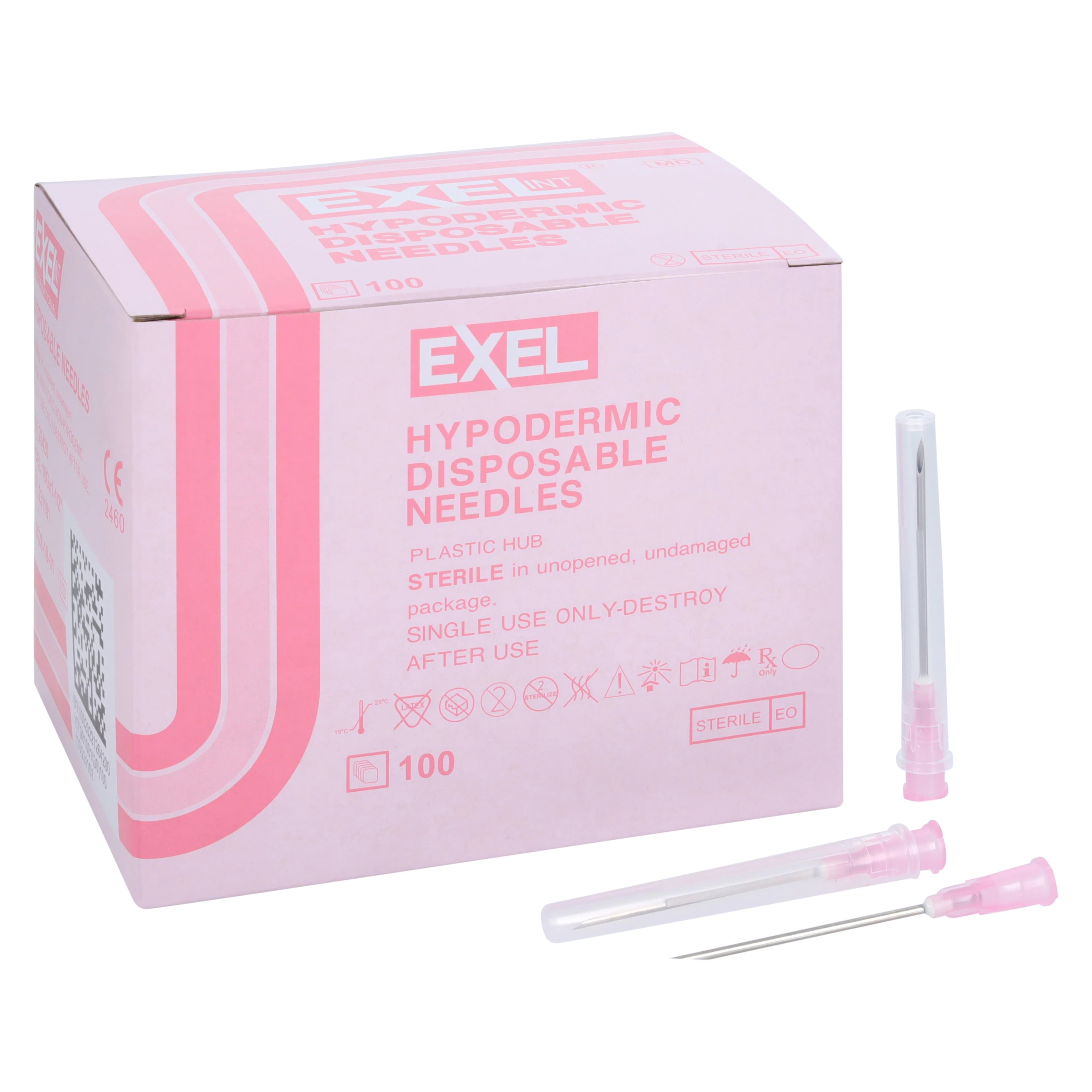 Exel Needle Disposable, Hypodermic, 18G x 1-1/2", Pink, Sterile, Latex-Free, 100/Box