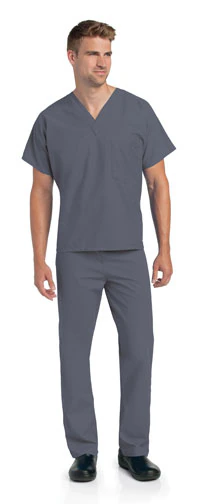 Landau Uniforms Scrub Top Reversible Unisex, 1 Pocket, V-Neck, X-Small, Steel Grey, 65% Polyester/35% Cotton, 7502