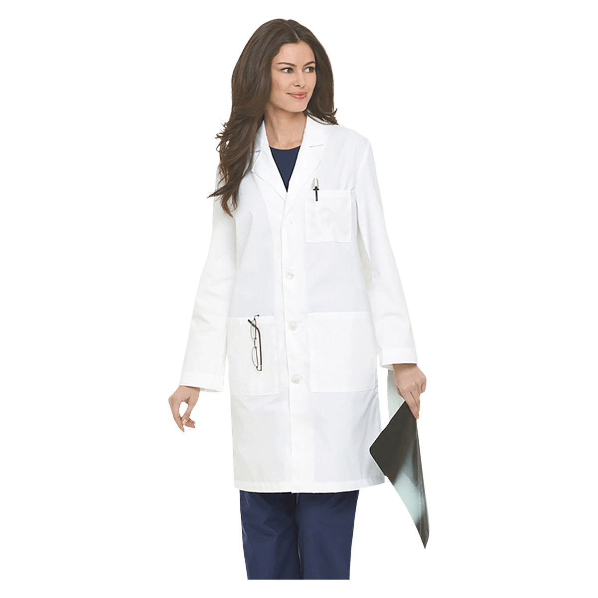 Landau Unisex Lab Coat, White, 65% Polyester / 35% Cotton, 37" Long, X-Large, 3 Pockets, Reusable