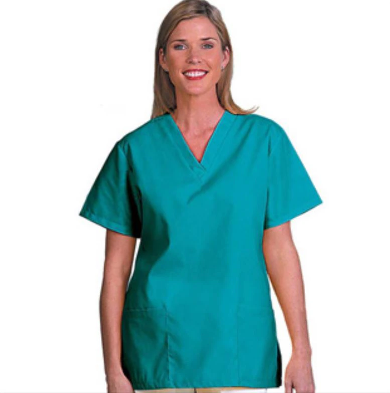 Fashion Seal Fashion Poplin Scrub Shirt, V-Neck, Short Sleeves, Women's X-Small, Teal, 65% Polyester/35% Cotton, 2 Lower Pockets with Scissor Holder