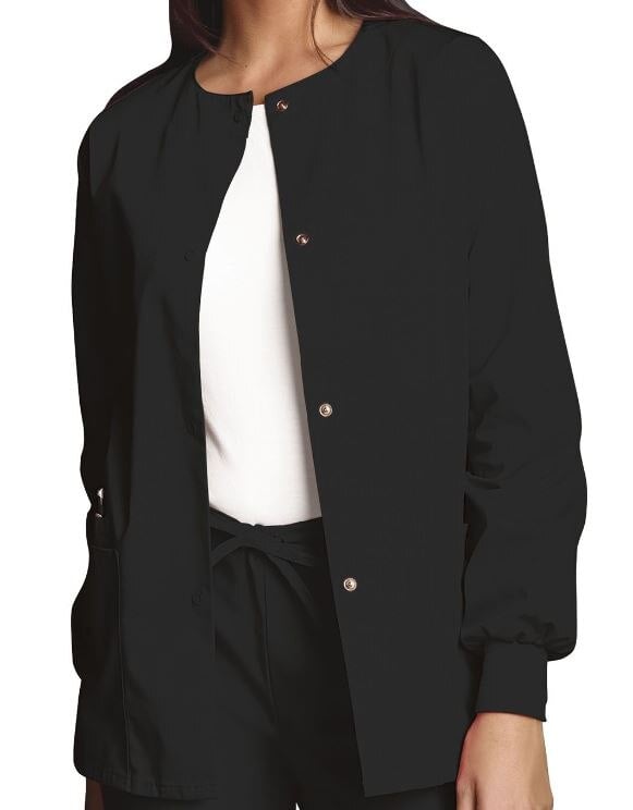 Cherokee Workwear Women's Warm-Up Jacket, Snap Front, 3 Pockets, Black, X-Small