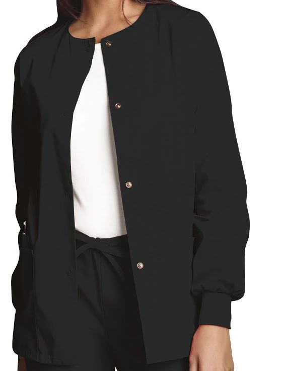 Cherokee Workwear Jacket Warm-Up Snap Front 2 Pocket, 4X Large, Black