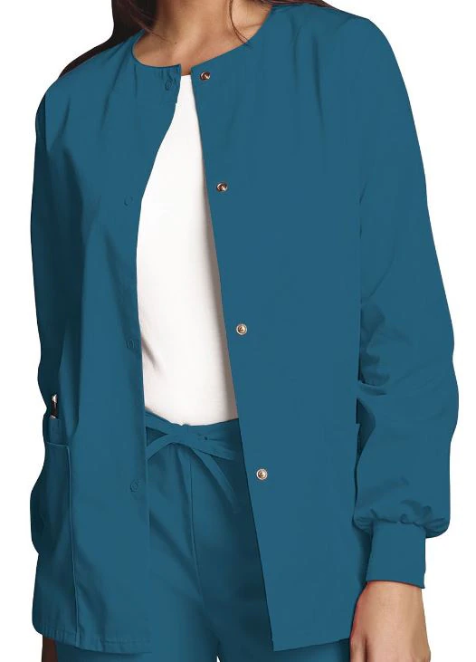 Cherokee Workwear Women's Warm-Up Jacket, Snap Front, 2 Pockets, Caribbean, 3X-Large, Each