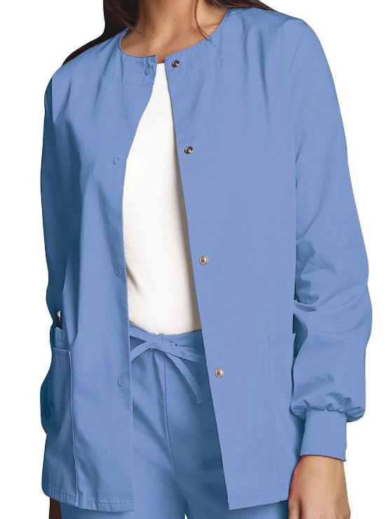 Cherokee Workwear Warm-Up Jacket, Snap Front, 2 Pockets, Long Sleeves, Knit Cuff, Women's, 3X Large, Ceil Blue, 4350